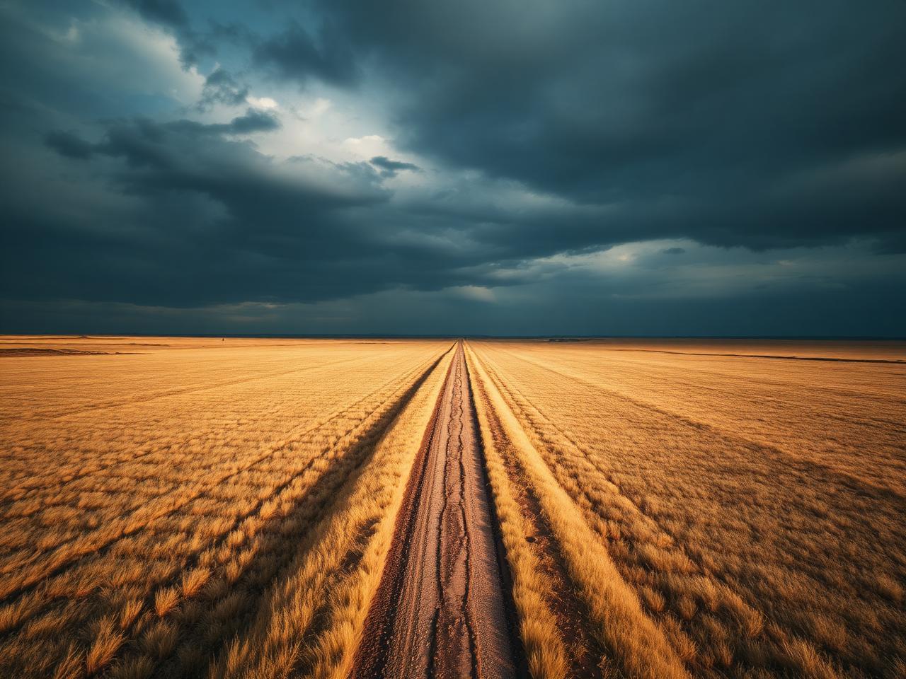 Open prairie with a dirt road